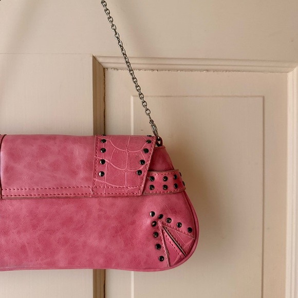 Vintage Betsey Johnson Pink Studded Shoulder Bag with Silver Chain - Picture 5 of 5